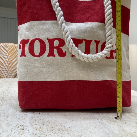 Tortuga Red & Cream Striped Canvas Tote Bag with Rope Handles - Picture 3 of 6